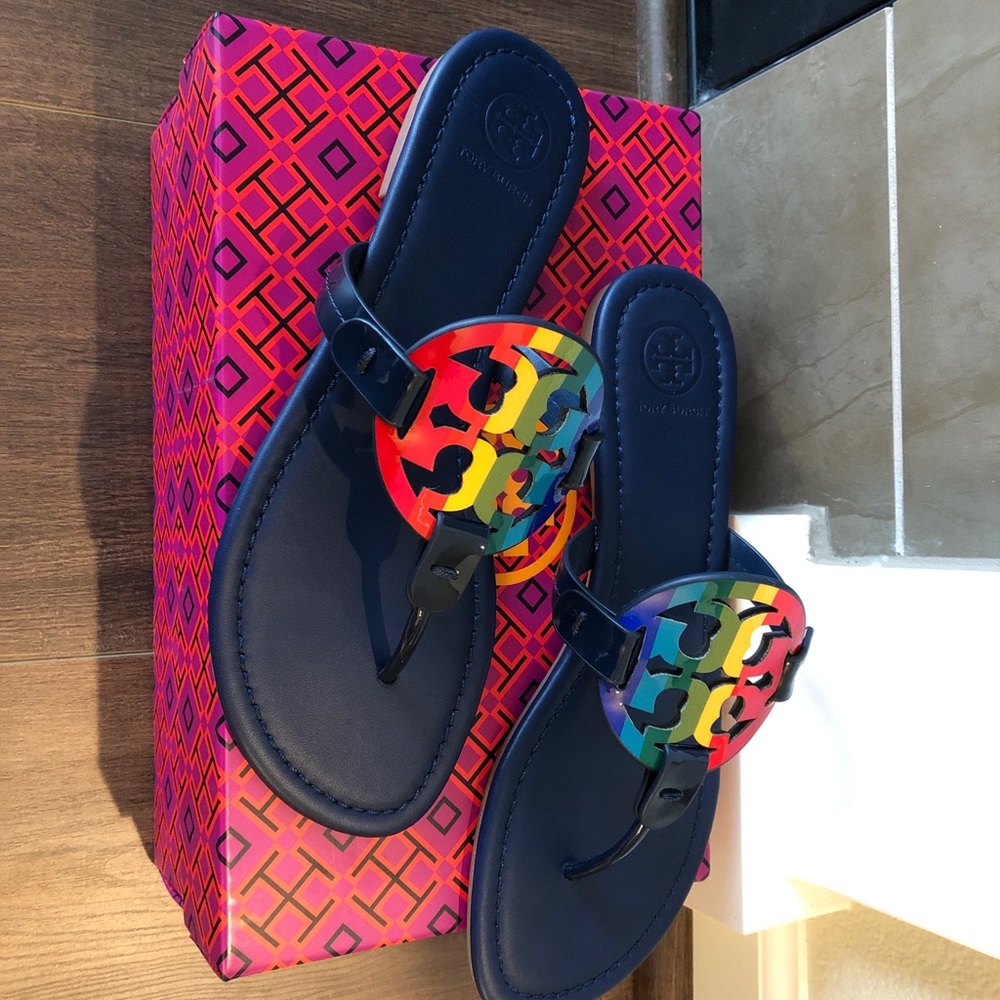 NIB TORY BURCH Miller Rainbow Leather Sandals - Picture 6 of 12
